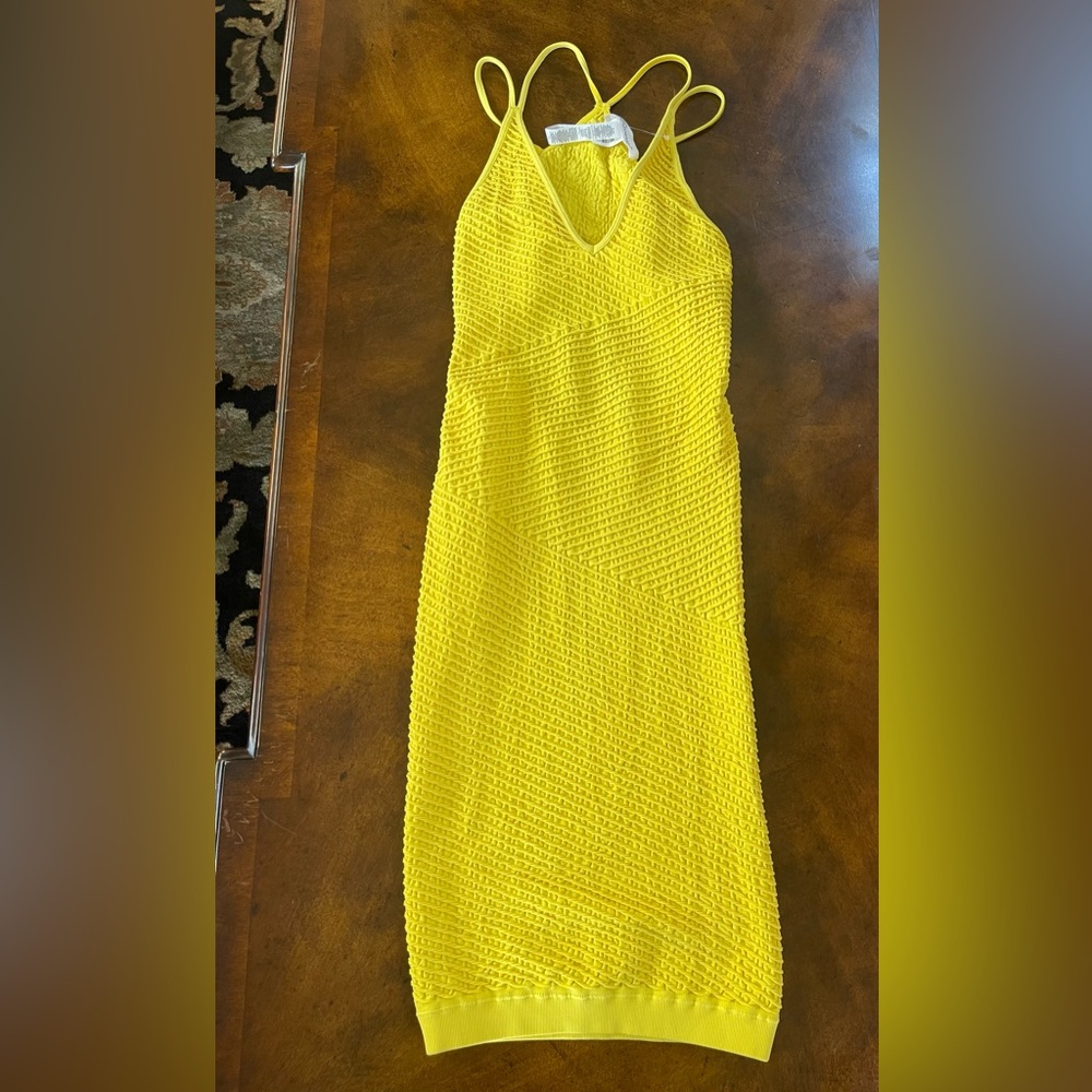 Bcbgeneration Yellow Textured Strap Back Bodycon … - image 1